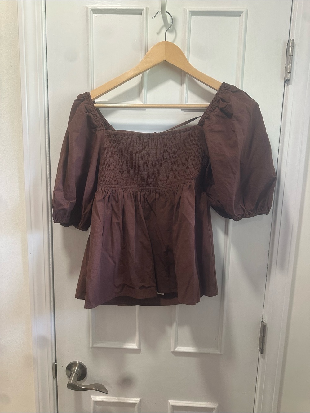 Petal & Pup Brown Puff-Sleeve Smocked Women's Top